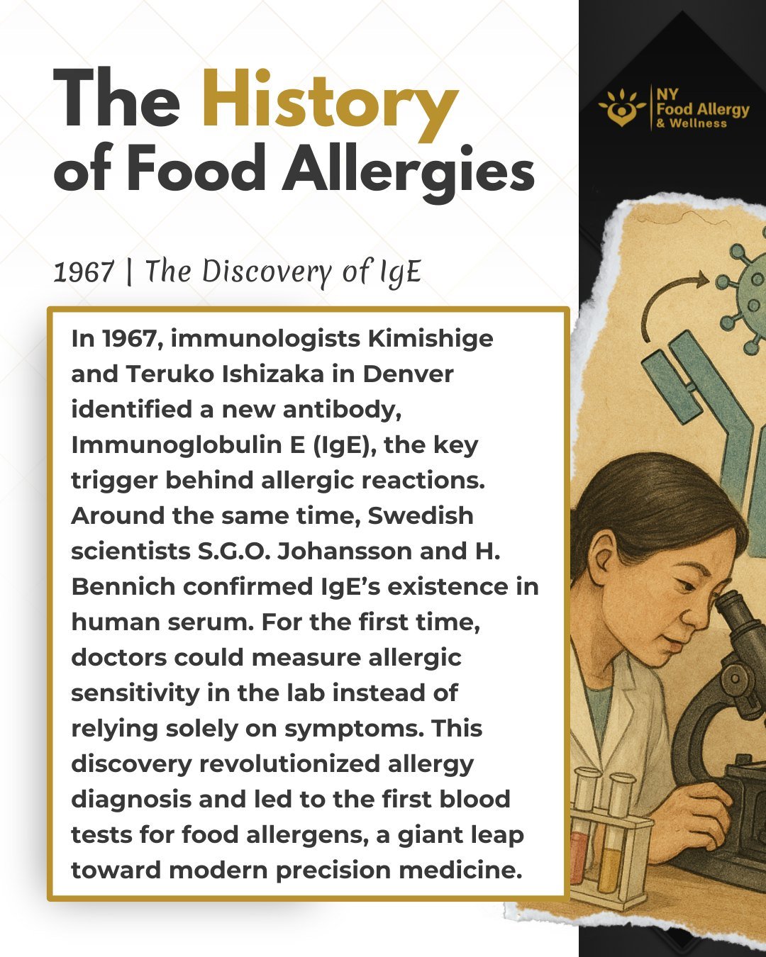 🔬🧫 In 1967, immunologists Kimishige and Teruko Ishizaka uncovered Immunoglobulin E (IgE) &mdash; the antibody responsible for allergic reactions.
At the same time, Swedish scientists Johansson and Bennich confirmed its presence in human serum.

For