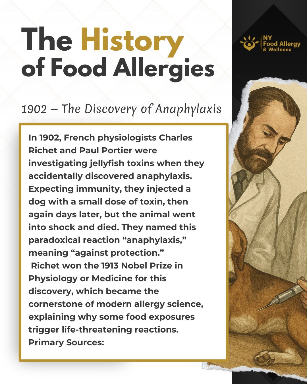 🐶💉 In 1902, French physiologists Charles Richet and Paul Portier were studying jellyfish venom when they made a life-saving discovery&mdash;by accident!
A second exposure to the same toxin caused a dog to go into shock, revealing the immune system&