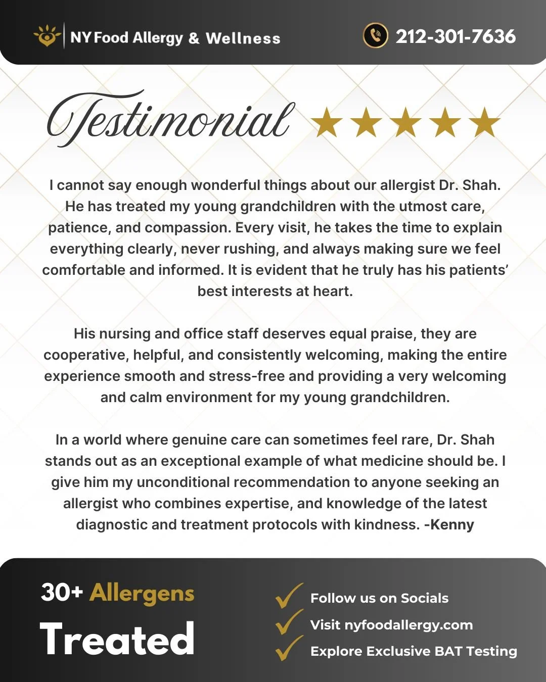 ⭐️⭐️⭐️⭐️⭐️
Trust means everything when it comes to your kids and grandkids. ❤️👨&zwj;👩&zwj;👧&zwj;👦
Kenny shared how Dr. Shah takes the time to explain everything clearly, and how our team helps families feel comfortable, supported, and cared for a