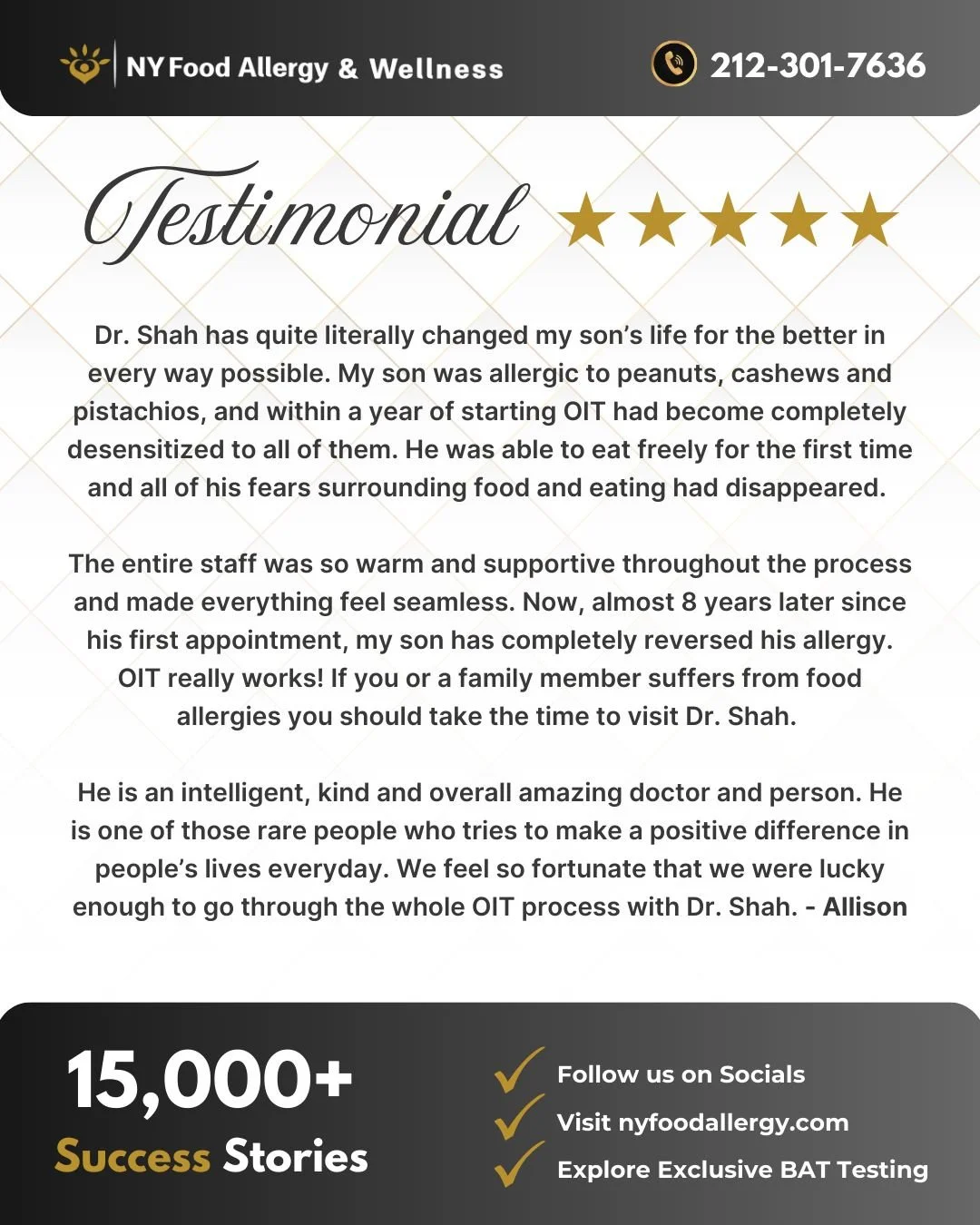 ⭐️⭐️⭐️⭐️⭐️
When food allergies run the show, it affects everything, meals, school, travel, and peace of mind. 🥜😮&zwj;💨
Allison shared her family&rsquo;s experience with OIT and how supported they felt throughout the process. Results vary, but for 