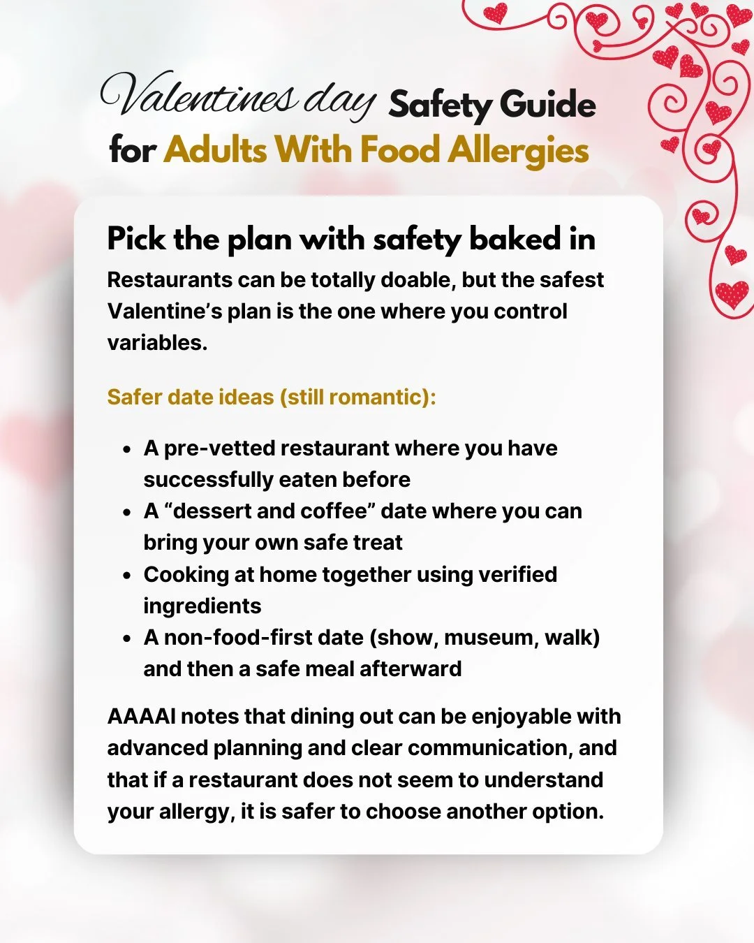 ❤️ Valentine&rsquo;s plans can still be romantic and safer.
Pick the option where you control more variables ✅

Safer (still fun) ideas:
🍽️ A pre-vetted restaurant you&rsquo;ve done well at before
☕ &ldquo;Dessert + coffee&rdquo; (bring your own saf