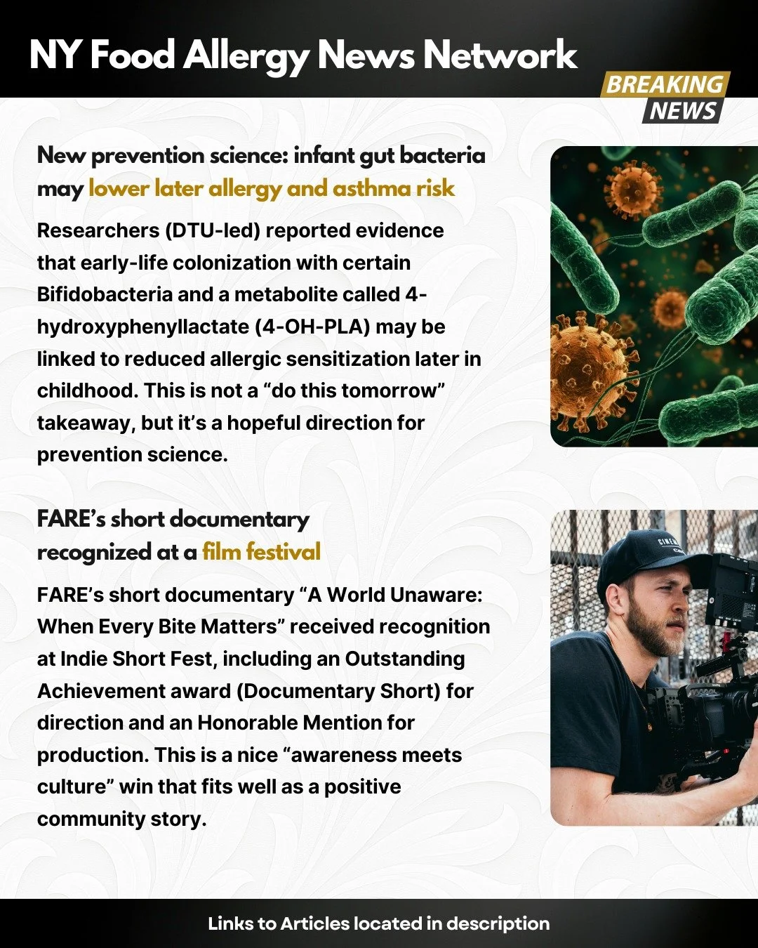 🧬 New prevention science update: Researchers (DTU-led) reported evidence that early-life colonization with certain Bifidobacteria and a metabolite called 4-hydroxyphenyllactate (4-OH-PLA) may be linked to reduced allergic sensitization later in chil