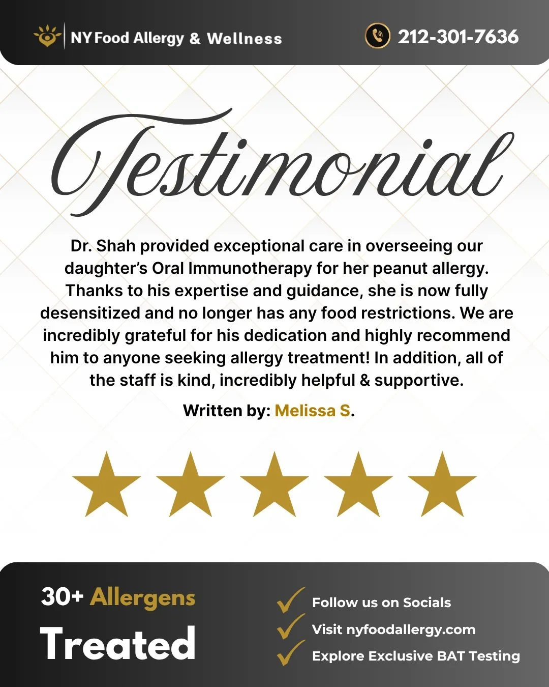 When it comes to your child, nothing matters more than feeling confident in their care.

Melissa shares her experience navigating her daughter&rsquo;s peanut allergy with Dr. Shah and the NYFA team. With expert oversight and a structured approach, he