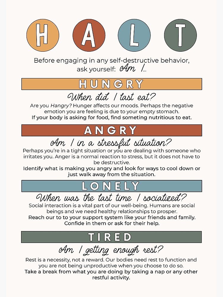 HALT hungry angry lonely tired and alcohol use