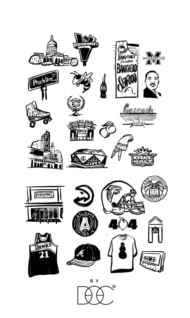 Dustin Canalin Illustrations of ATL Icons for The Athletes Foot retail chain.