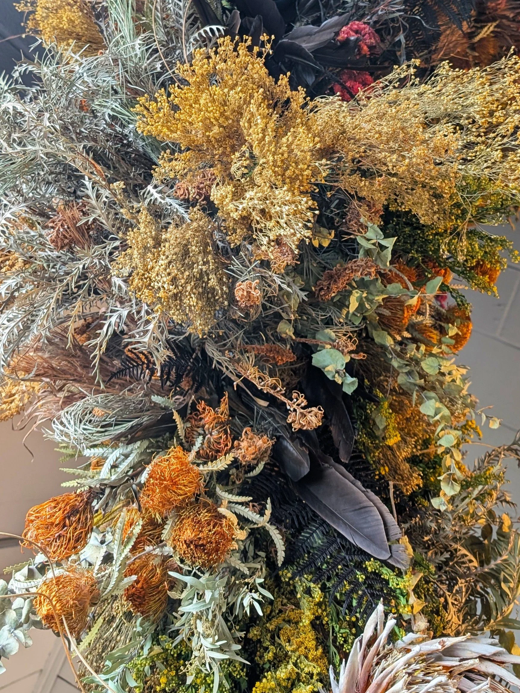 Detail, dried flowers that make up the "flame"
