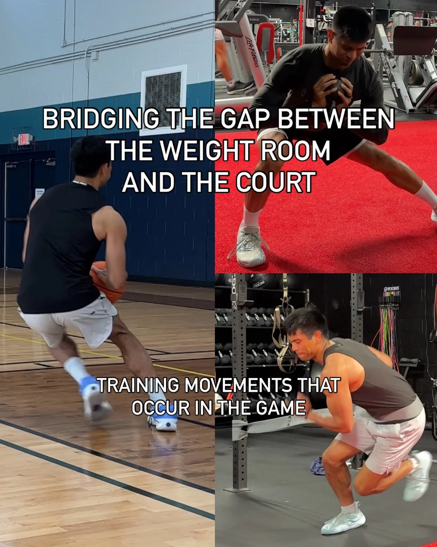 Develop Strength
Boost Movement Quality
Do the Skill

The weight room cannot replace skill work on the court. BUT it goes hand in hand to strengthen and support the muscles that produce the movement of the skill being performed!

Exercises: Lateral S