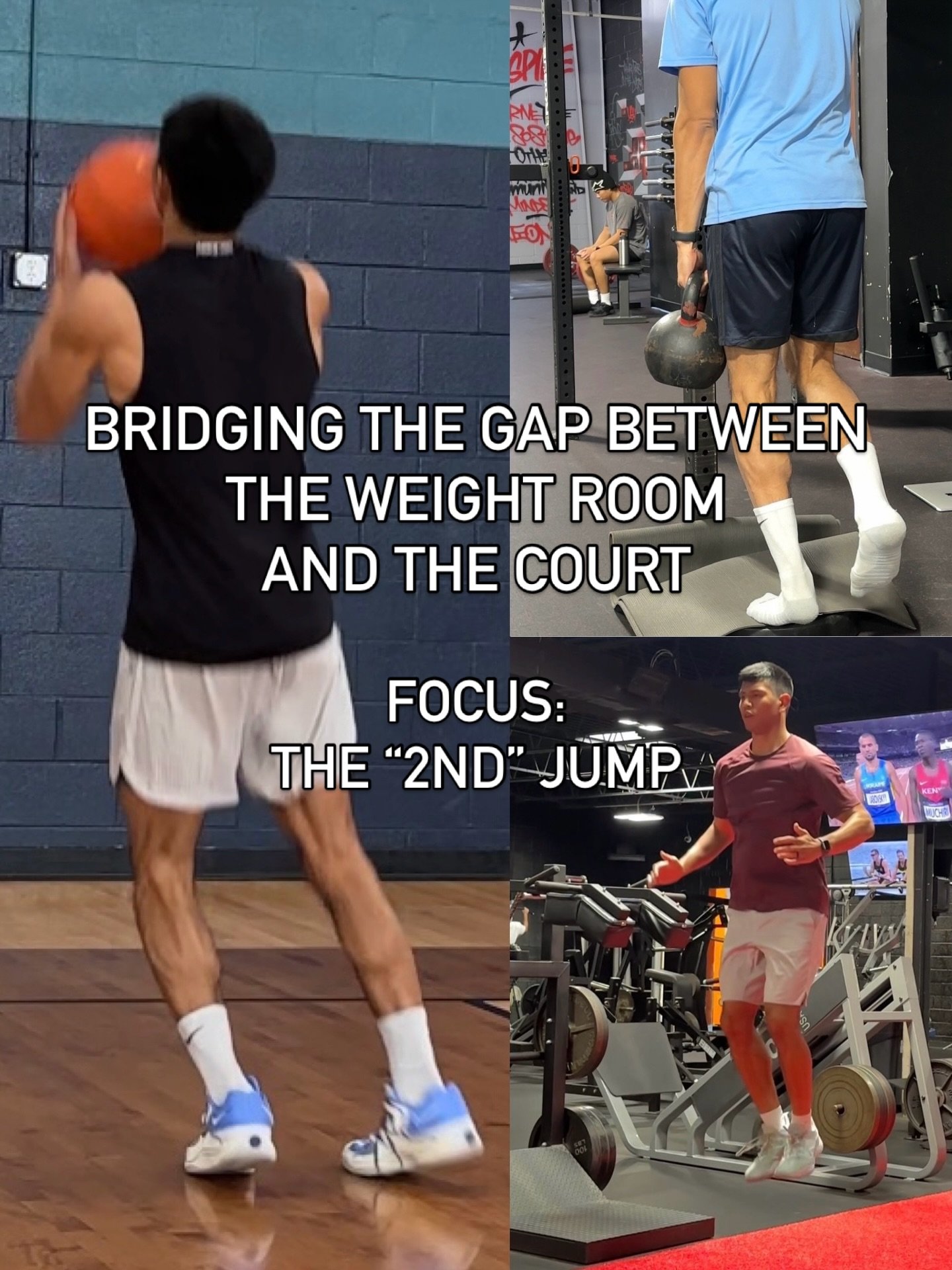 Develop Strength
Boost Movement Quality
Do the Skill

Focus: The &ldquo;2nd&rdquo; Jump ⏫

Strength: Single Leg Calf Isometric
Movement: Low to High Pogos
Skill: Rebound to Finish 

Having a great second jump is crucial to securing rebounds and getti