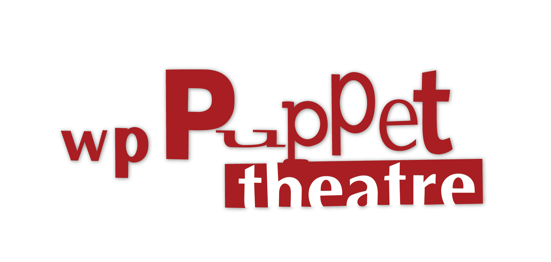 Logo for WP Puppet Theatre with red and white text