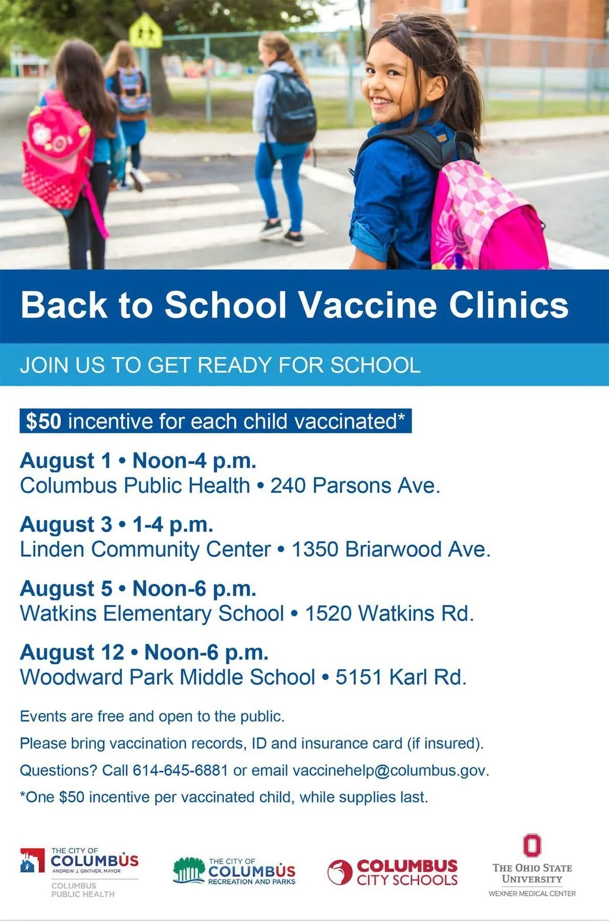 Back to school vaccine clinic flyer
