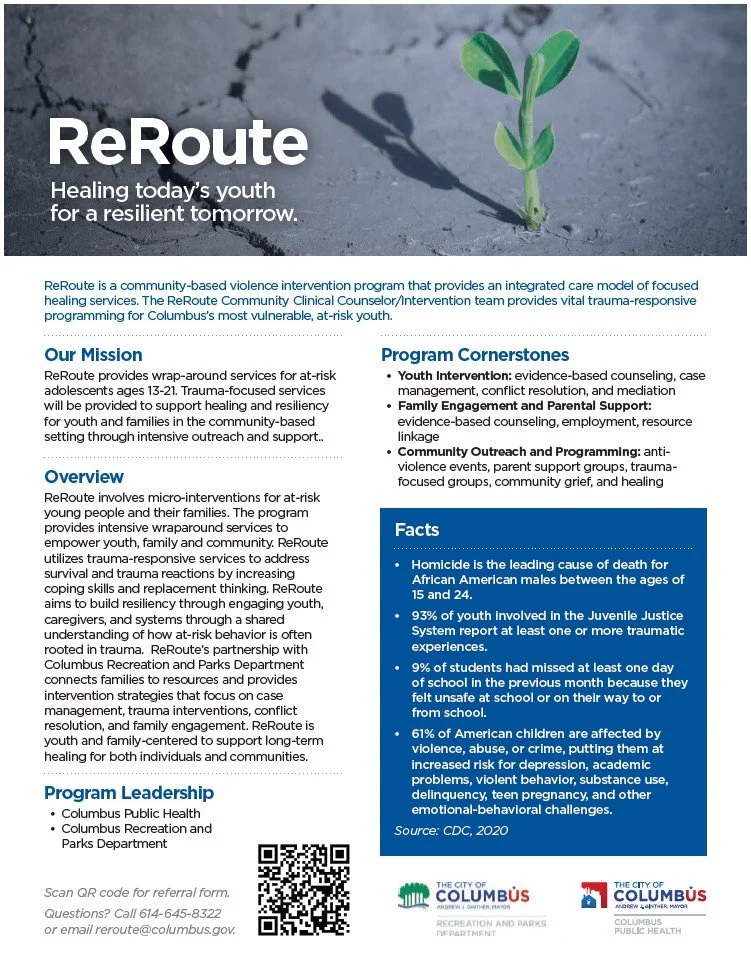 ReRoute program flyer with information