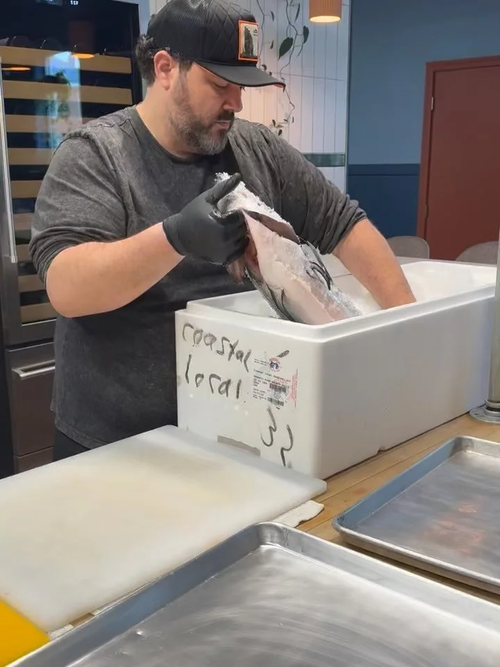 At Isla, we work to utilize as much waste as possible. We got a nice 16 lb king salmon in from @coastallocalseafood. Some items you might find on our menu are a salmon belly toast and a salmon crudo.