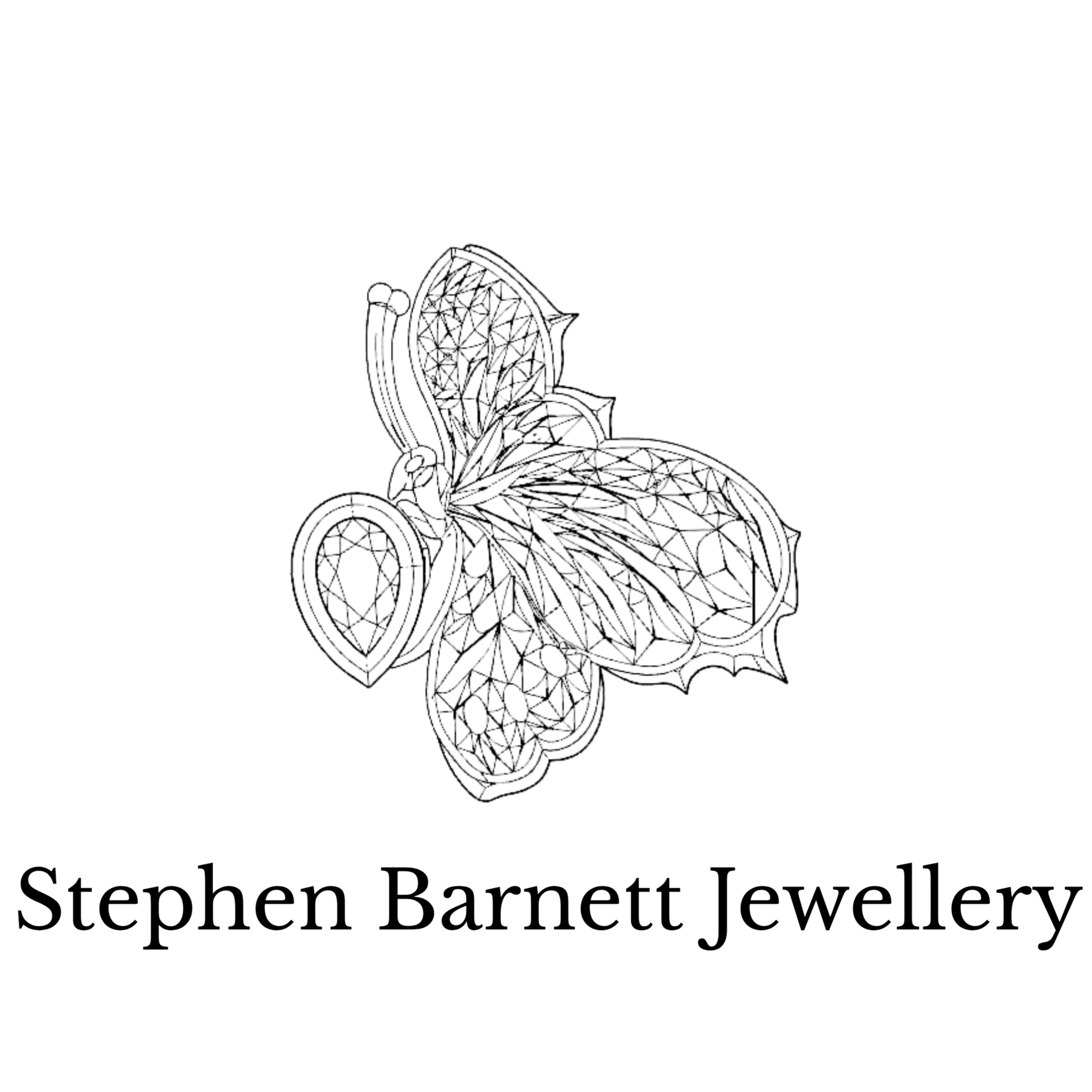 Stephen Barnett Jewellery Logo with CAD Butterfly and gem