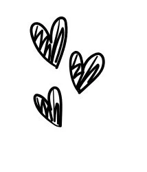 Four hand-drawn hearts with striped patterns.