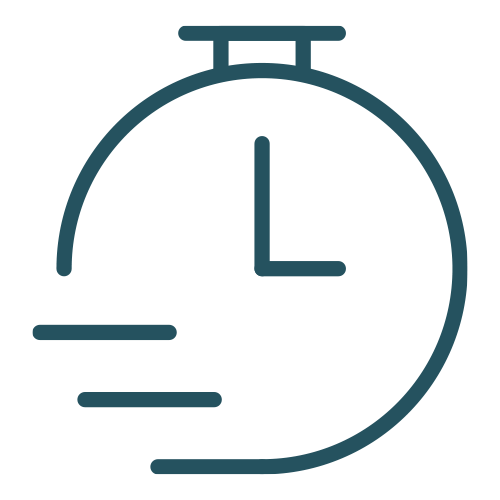 Icône dessinée d'un chronomètre avec des lignes indiquant la vitesse ou la rapidité.