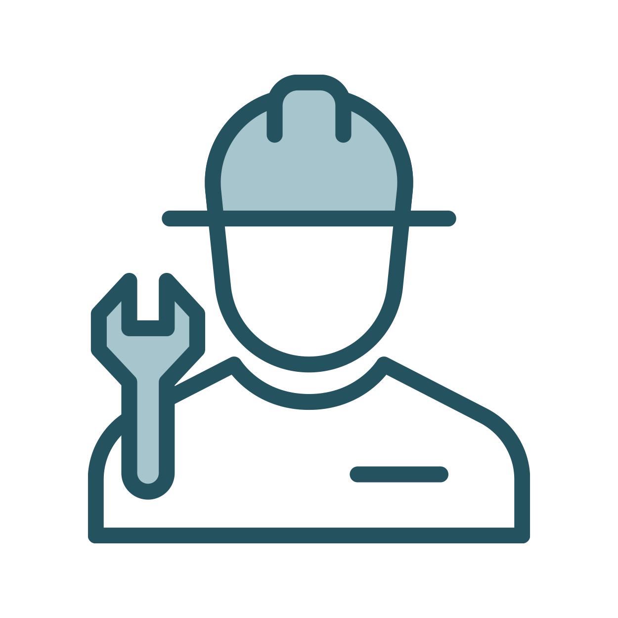 Illustration minimaliste d'un technicien ou mécanicien avec casque et tournevis à la main, en style icône.