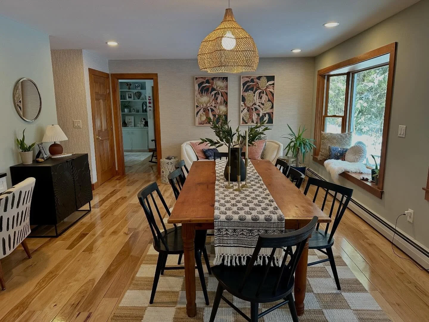 Back in action at this awesome home Moxie worked on last spring, moving our way now from dining area to hall, staircase and upstairs hall&hellip; we decided to keep the wood trim all over the home and lean into that and it was def the right move- a s