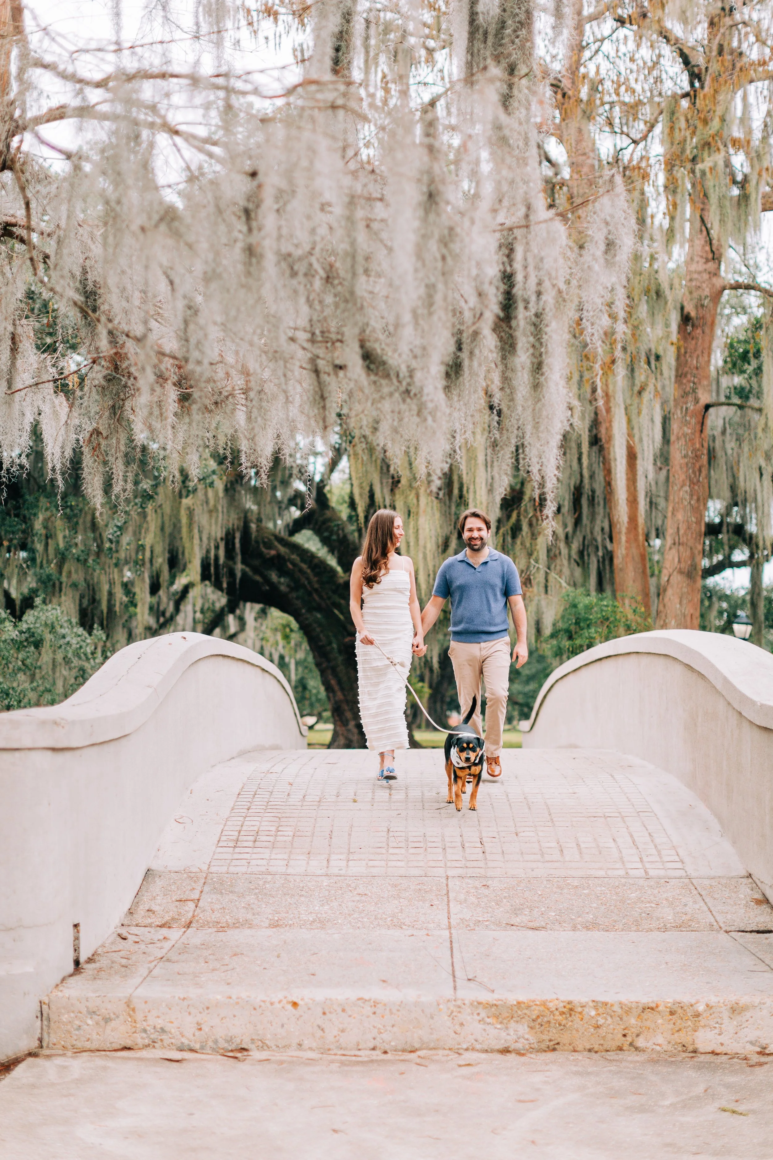 victoria and patrick’s new orleans city park engagement photos with their dog, baton rouge wedding photography
