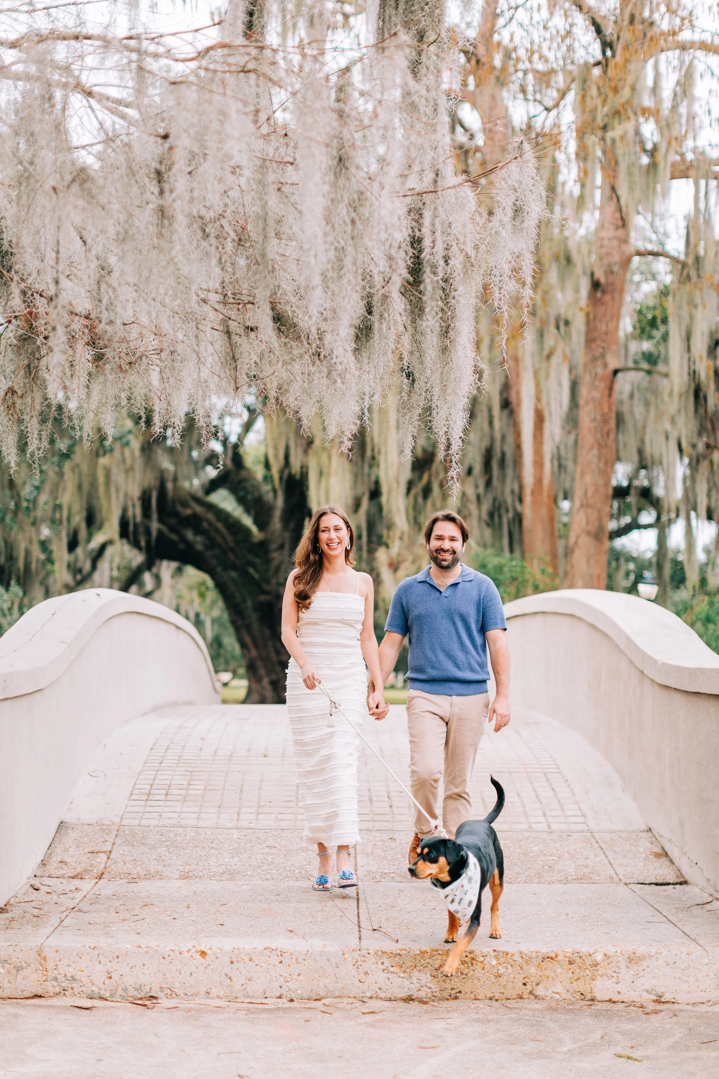 victoria and patrick’s new orleans city park engagement photos with their dog, baton rouge wedding photography