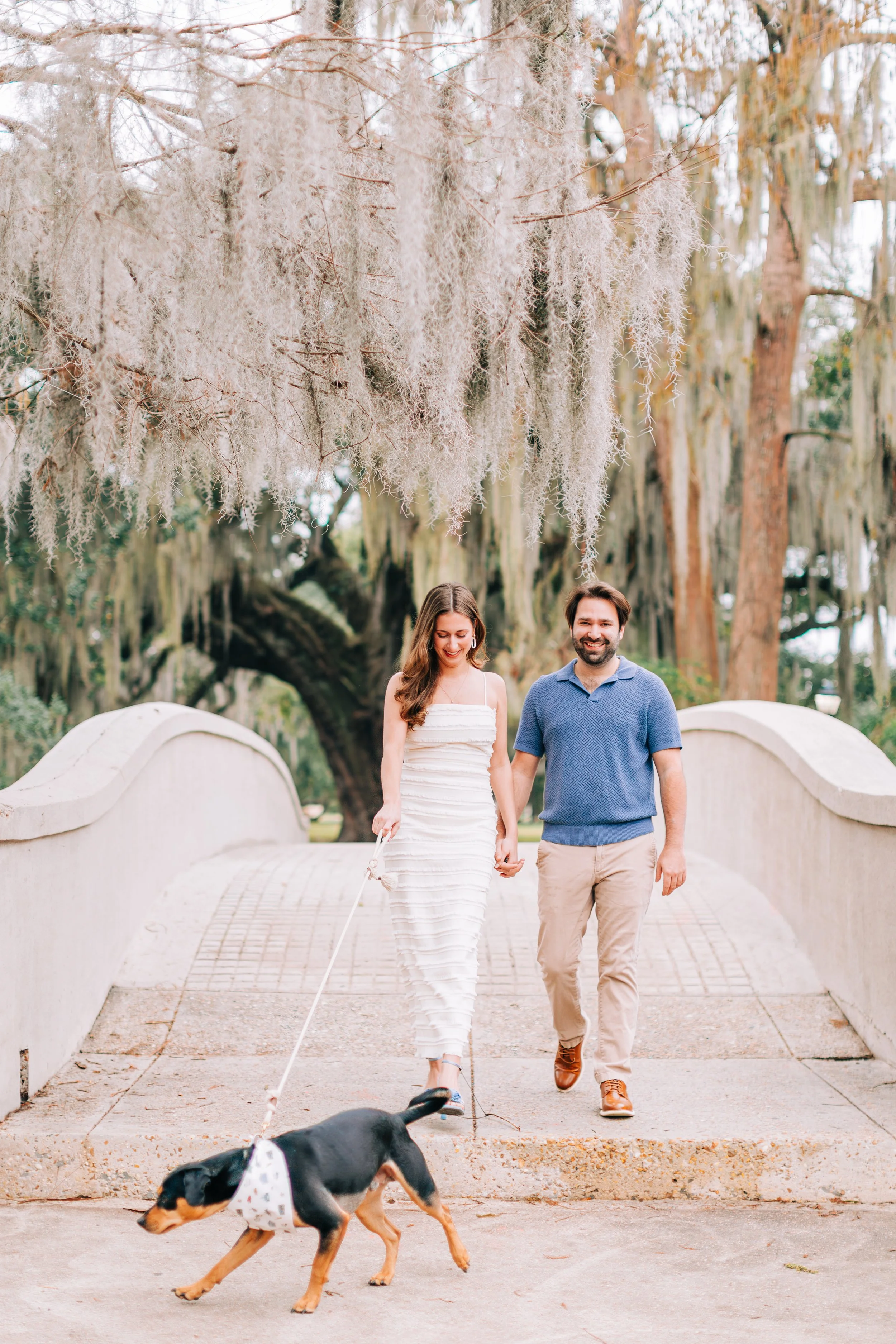 victoria and patrick’s new orleans city park engagement photos with their dog, baton rouge wedding photography
