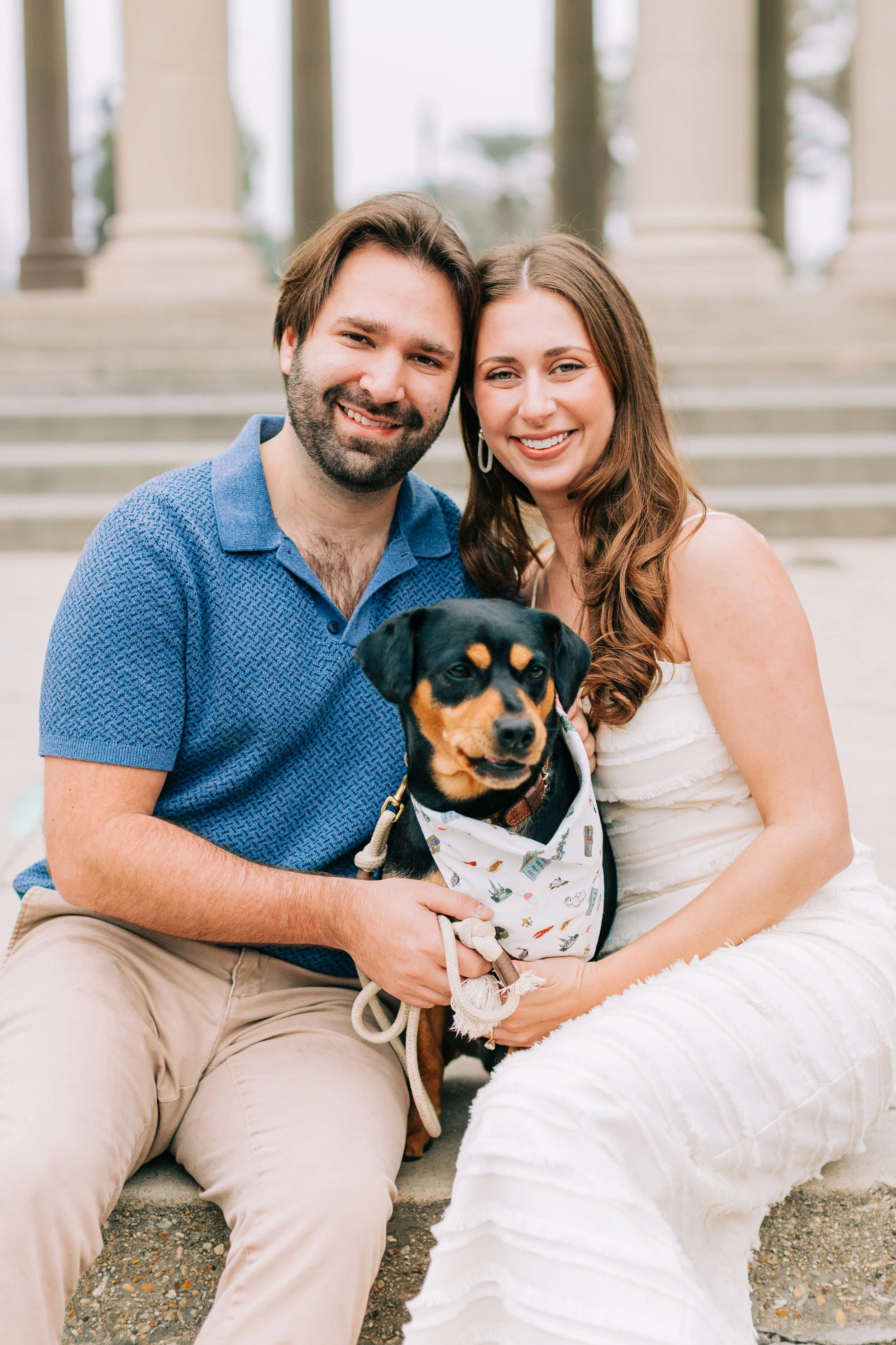 victoria and patrick’s new orleans city park engagement photos with their dog, couple dancing in city park engagement photos, baton rouge wedding photography, sarah shaw photography