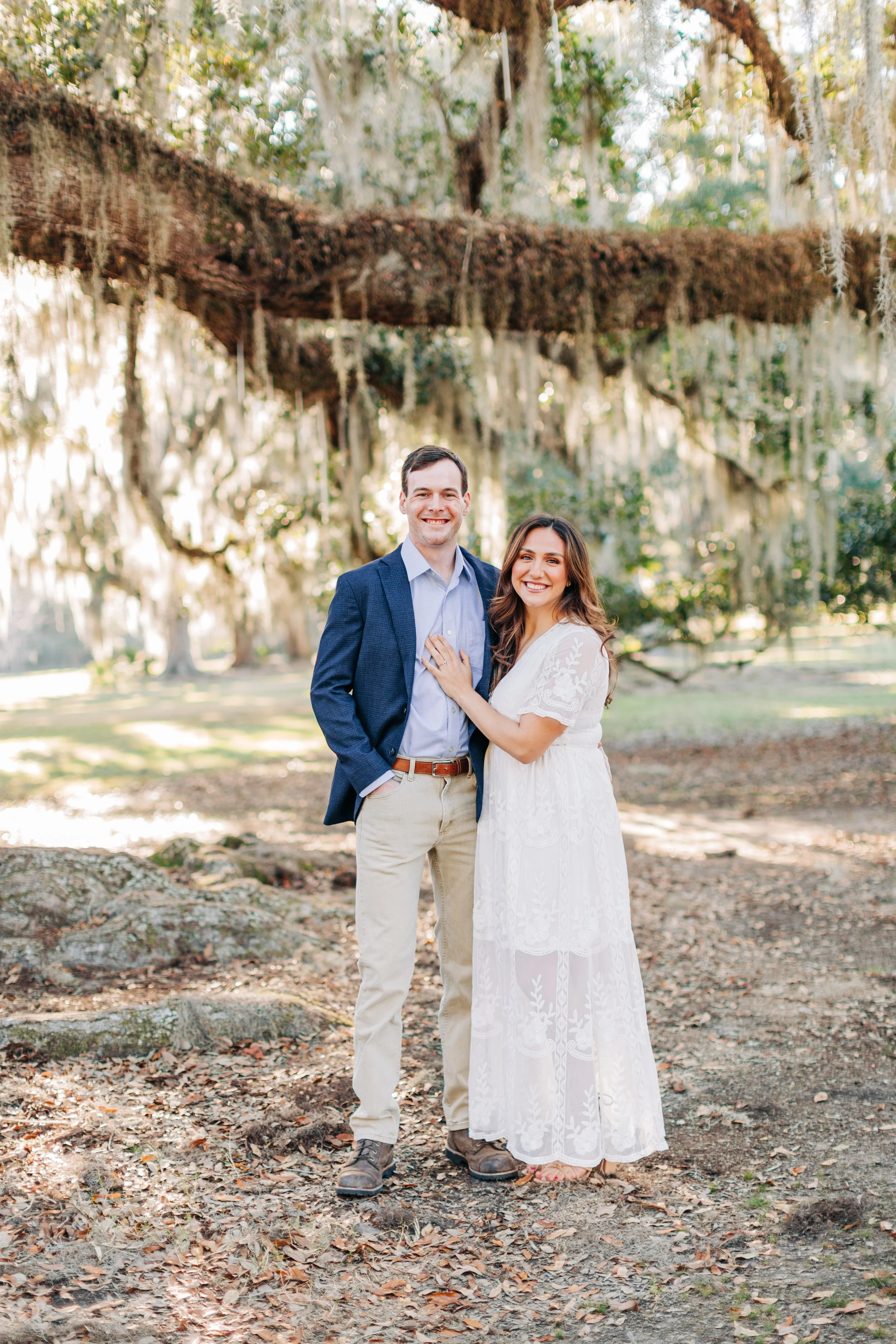alee and ben’s sunset engagement photos at fontainebleau state park with sarah shaw photography, engagement photos under the mossy oak trees, new orleans engagement photography, baton rouge engagement