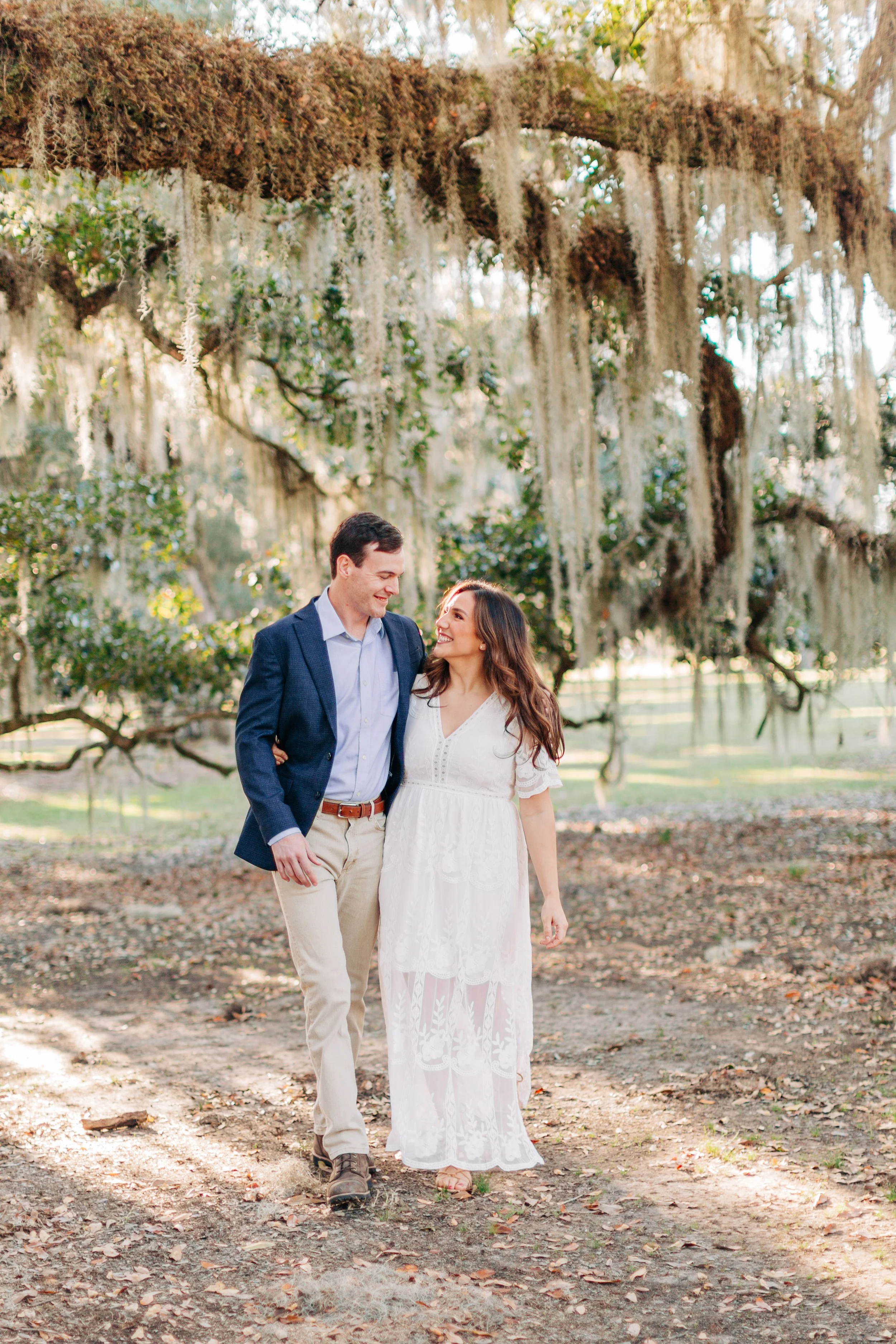 alee and ben’s sunset engagement photos at fontainebleau state park with sarah shaw photography, engagement photos under the mossy oak trees, new orleans engagement photography, baton rouge engagement