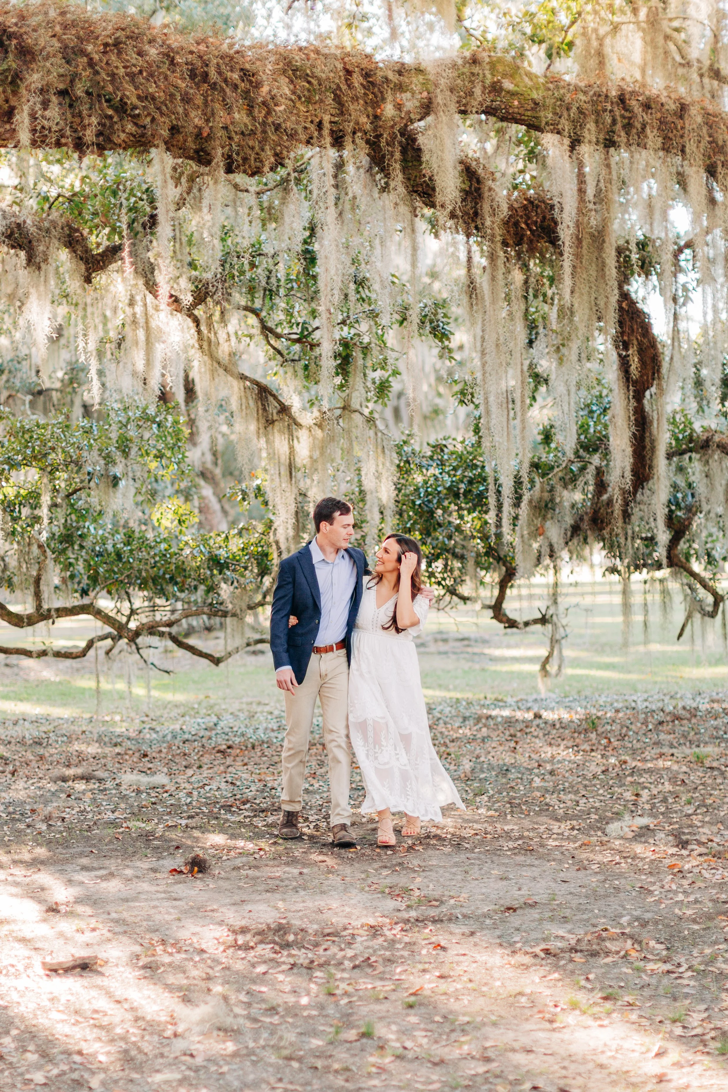 alee and ben’s sunset engagement photos at fontainebleau state park with sarah shaw photography, engagement photos under the mossy oak trees, new orleans engagement photography, baton rouge engagement