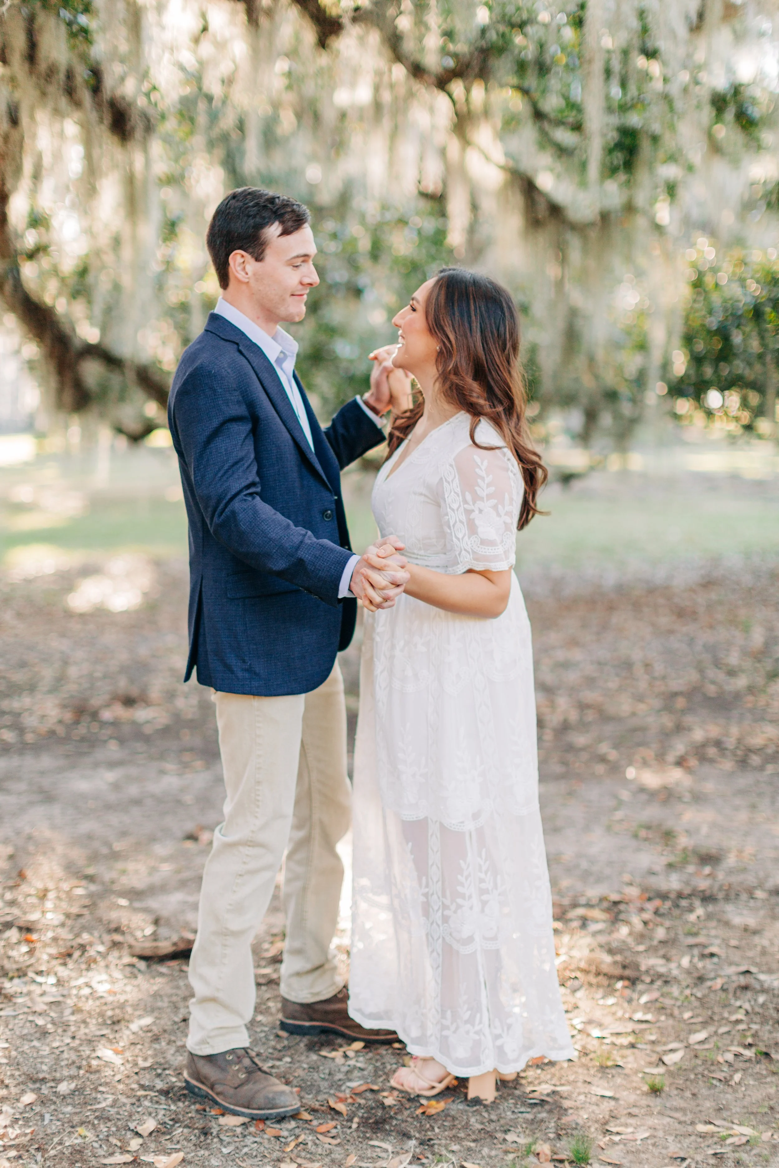 alee and ben’s sunset engagement photos at fontainebleau state park with sarah shaw photography, engagement photos under the mossy oak trees, new orleans engagement photography, baton rouge engagement