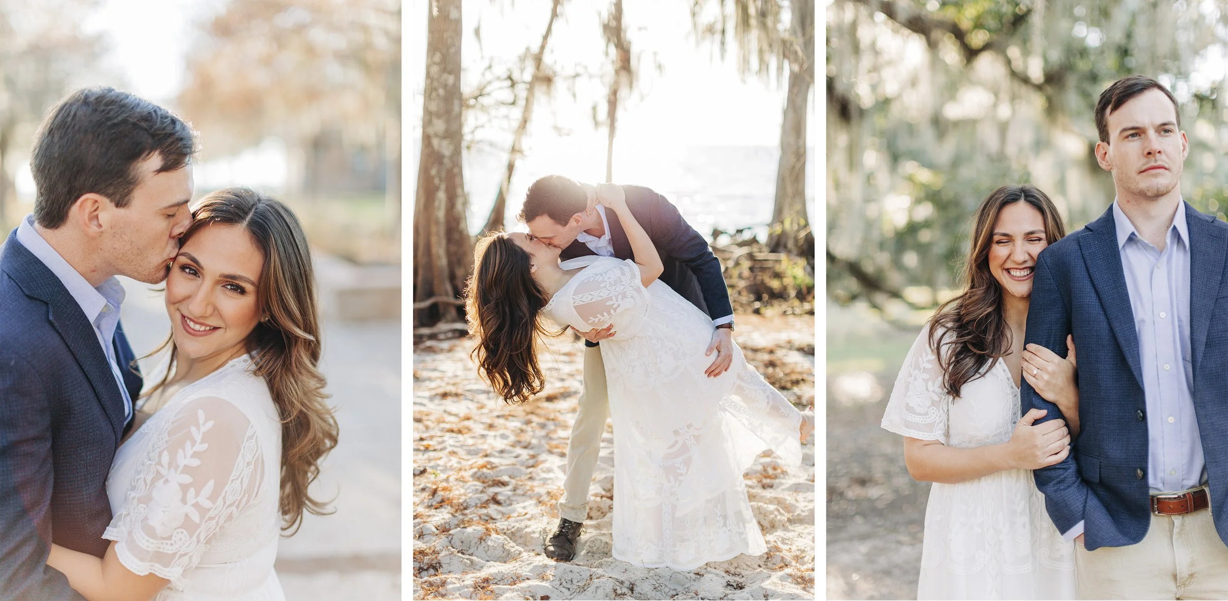 Alee and Ben’s Fontainebleau State Park Engagement Session: Mossy Oak Trees and a Sunset Dance on the Beach!