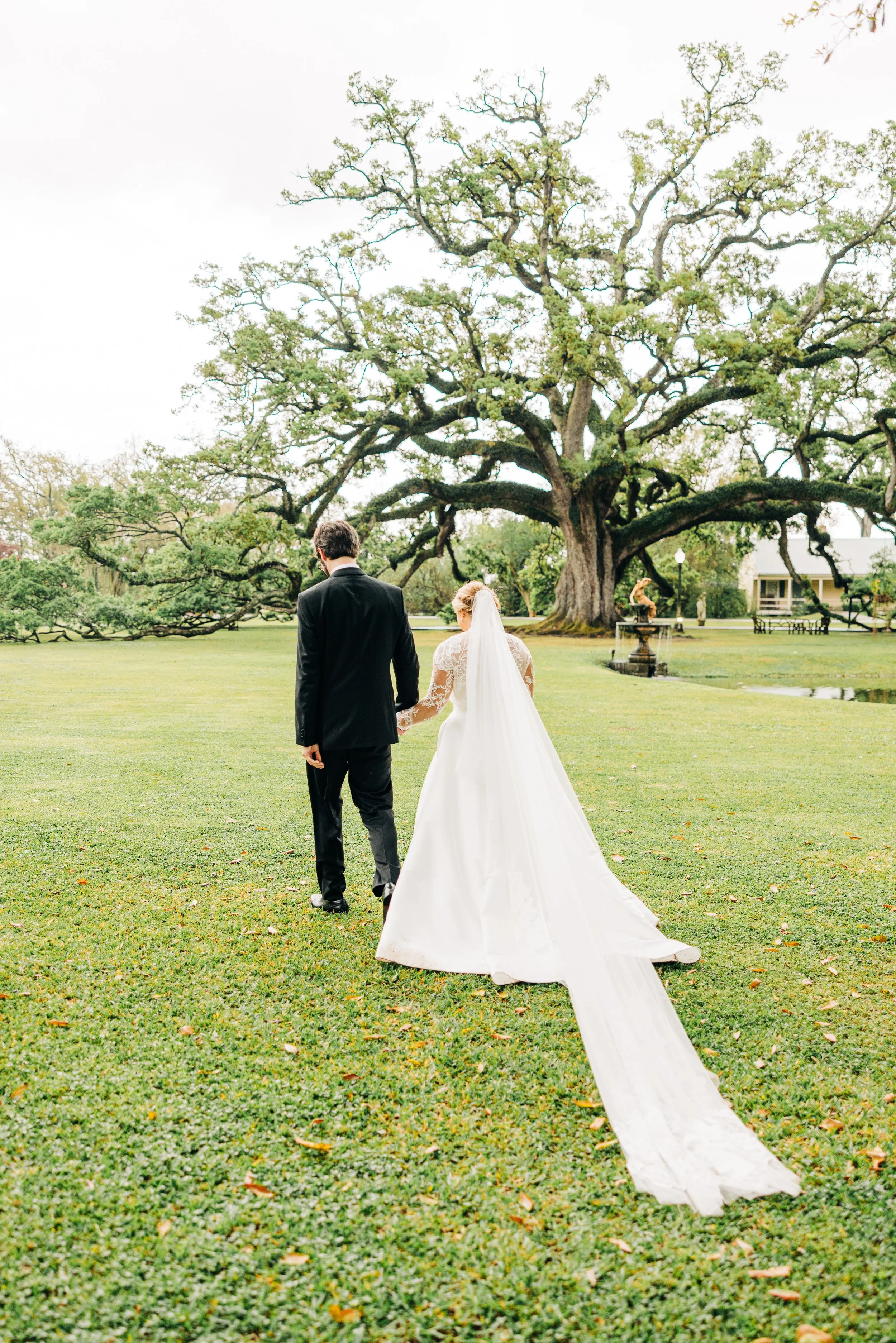 bride and groom formal recession from ceremony, formal ceremony exit, outdoor wedding ceremony in spring at houmas house, baton rouge wedding photography