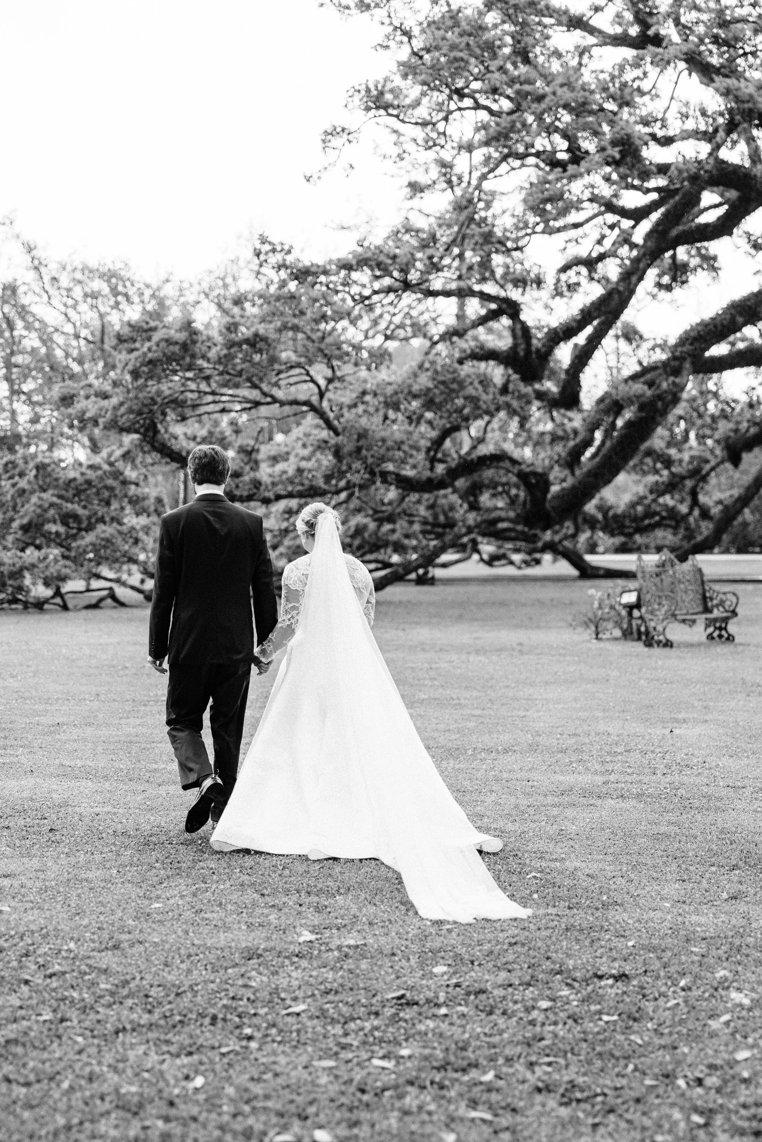 bride and groom formal recession from ceremony, formal ceremony exit, outdoor wedding ceremony in spring at houmas house, baton rouge wedding photography