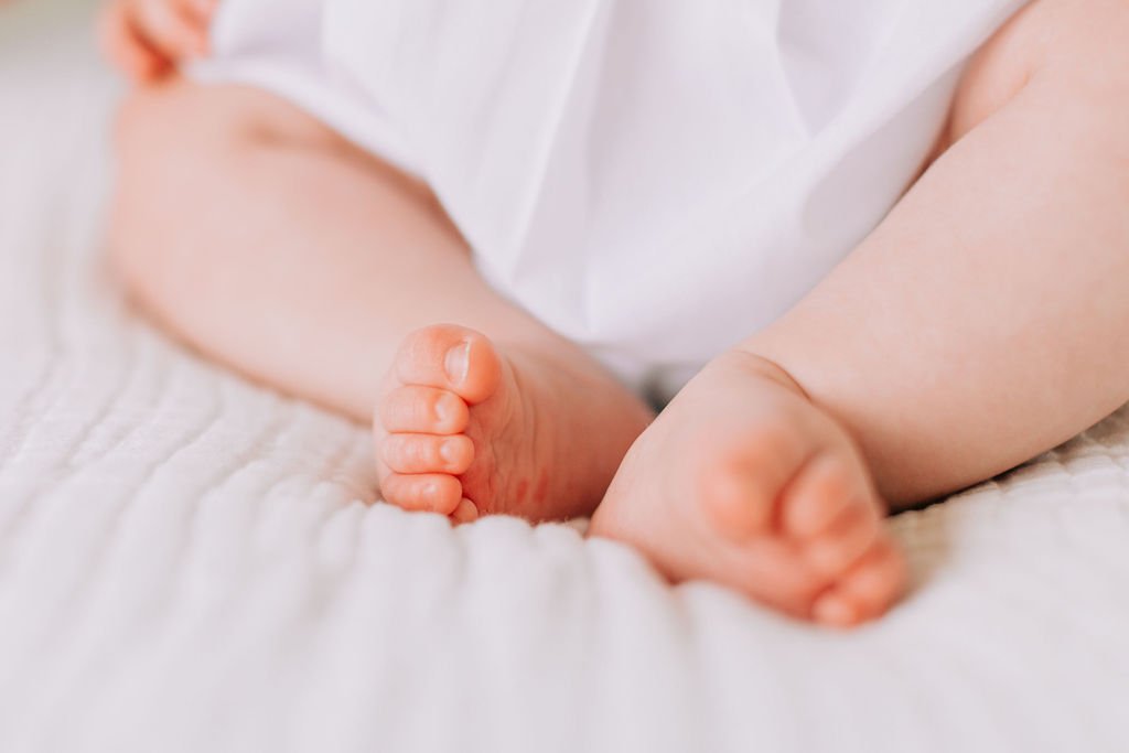 Close up of baby toes during Baton Rouge milestone photos