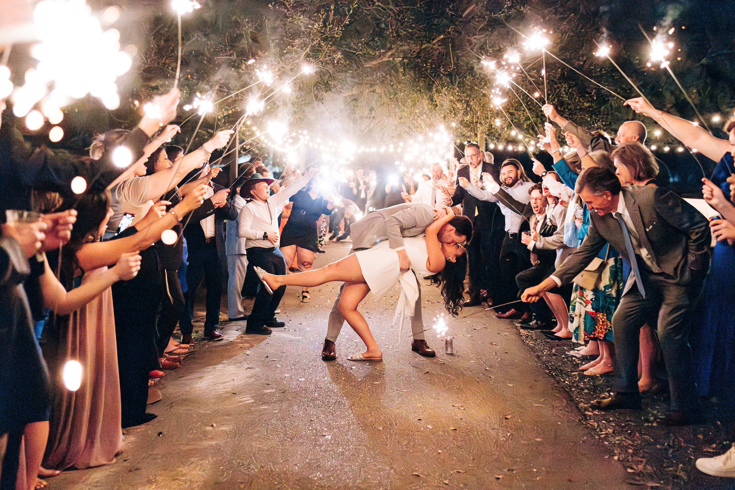 baton rouge sparkler exit bride and groom dip kiss