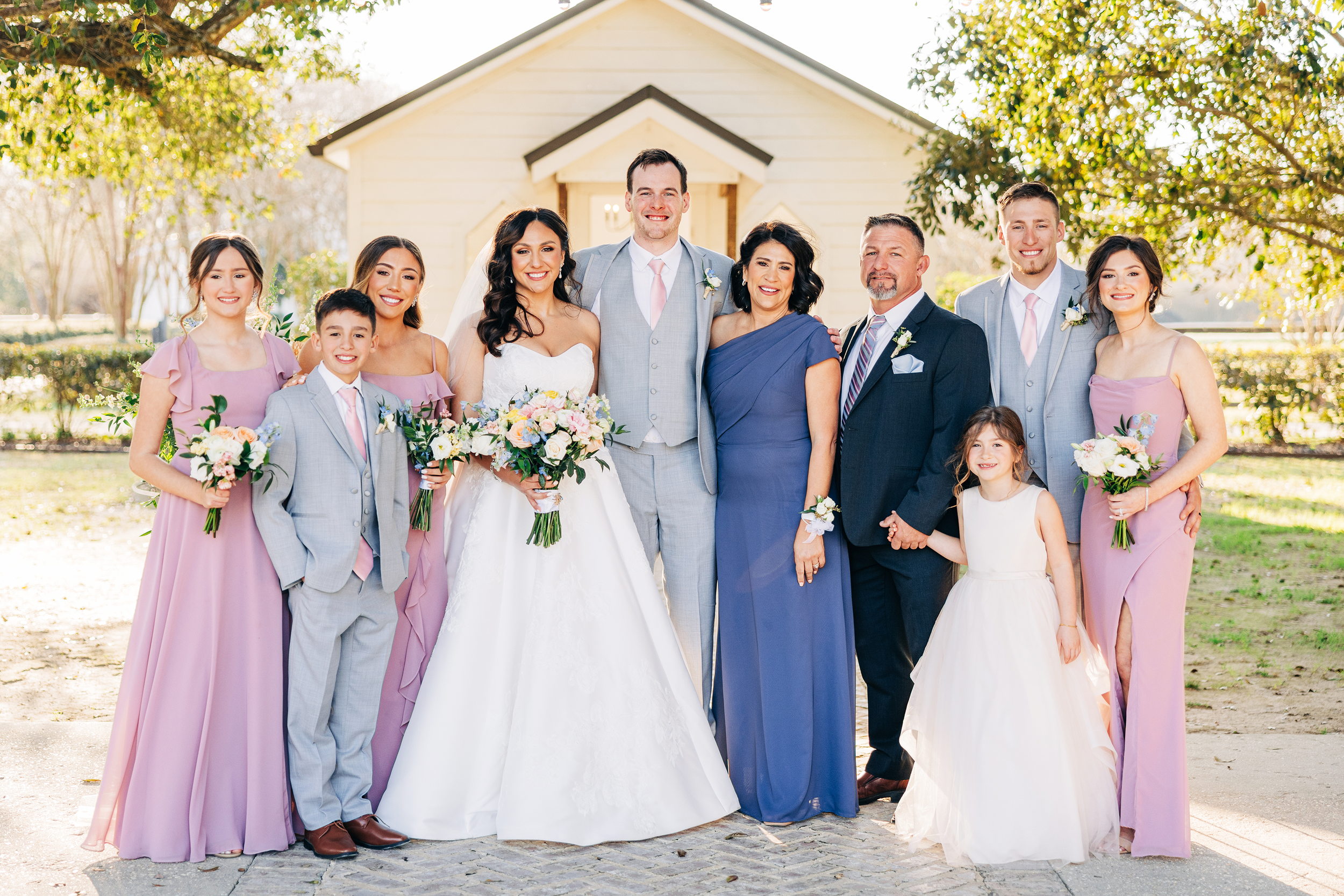 bride and groom family portraits during baton rouge wedding