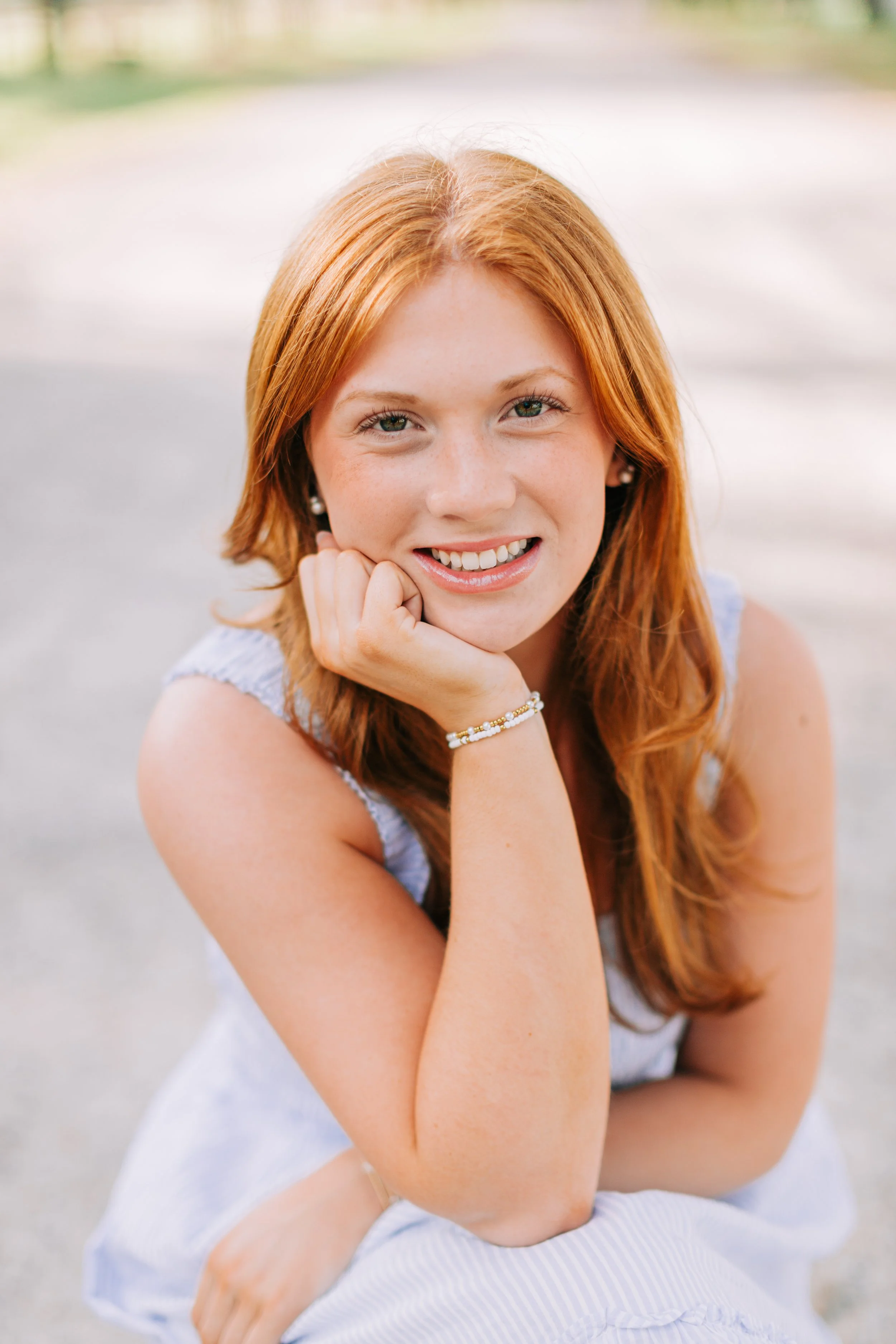 red headed senior portrait close-up at burden gardens in baton rouge