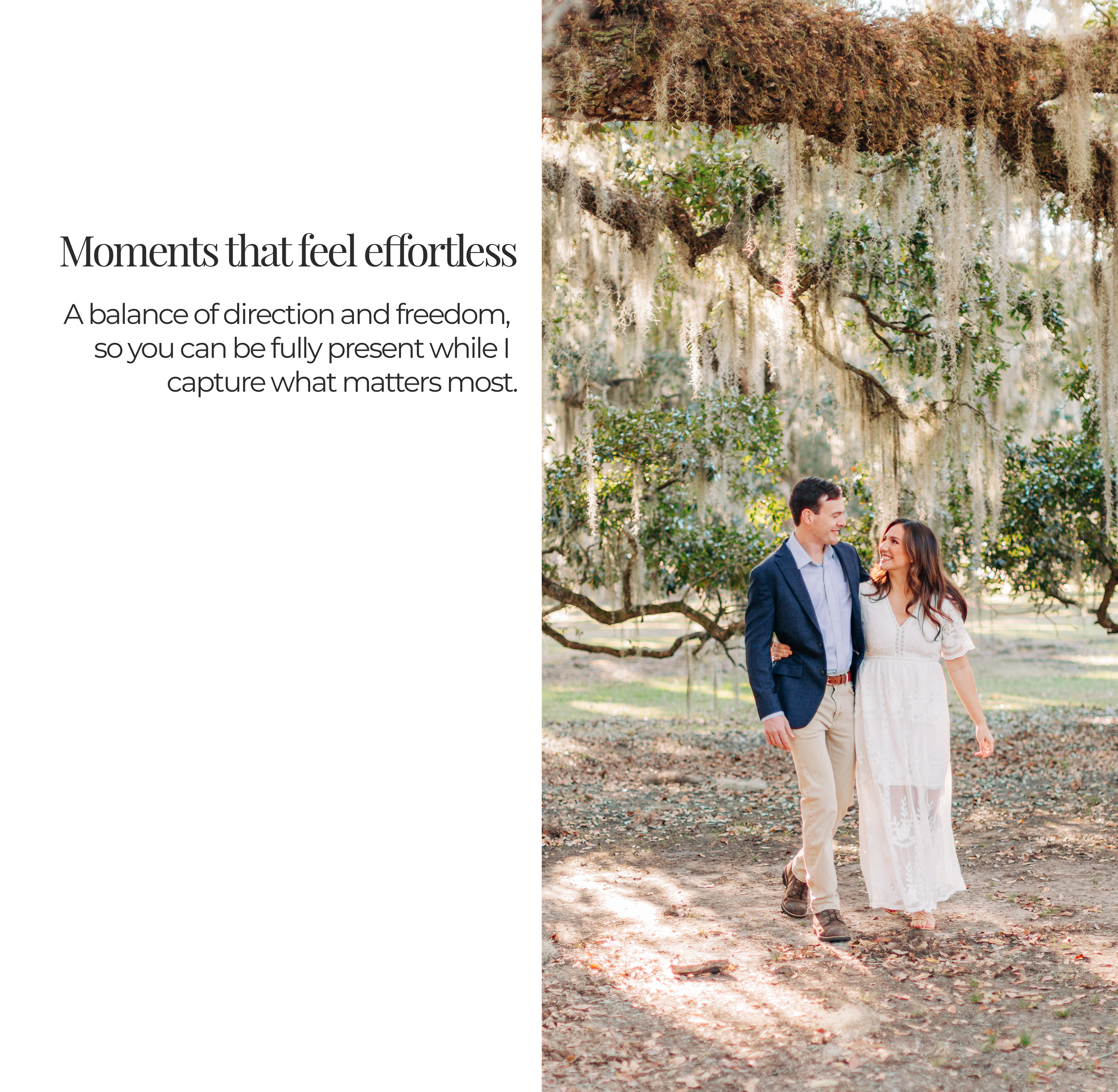 joyful couple walking together under blooming trees during an engagement sesion in baton rouge