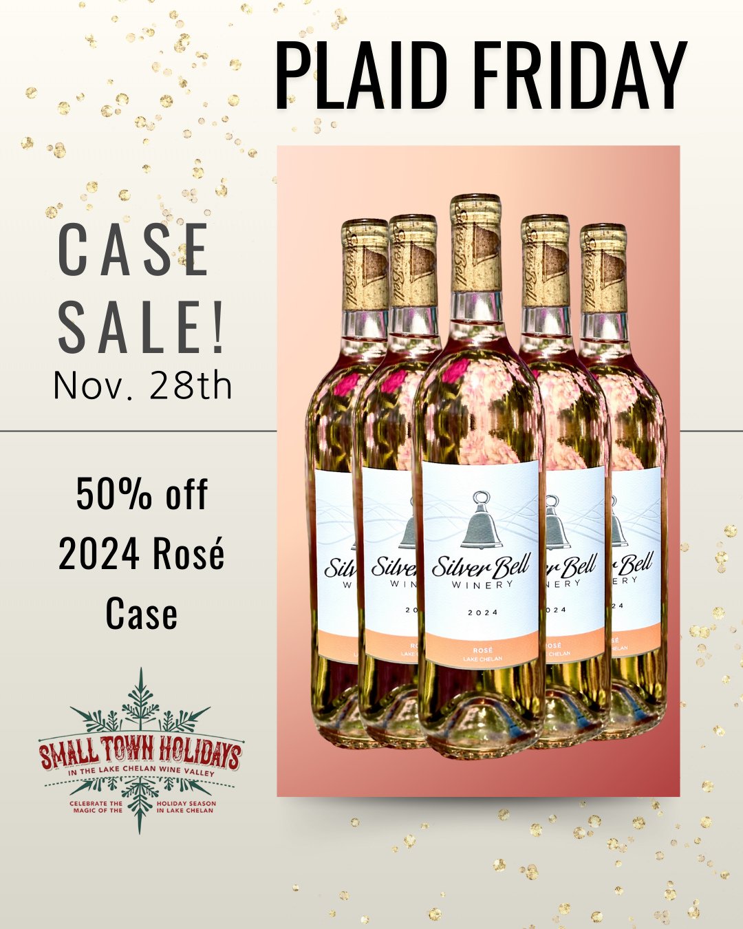 This Friday, we're celebrating #PlaidFriday and #SmallTownHolidays in a big way, with a 50% off case sale on our 2024 Ros&eacute;! ⁠
⁠
Stock up for the holidays, gifting, or just because it&rsquo;s Ros&eacute; season all year Silver Bell Winery! 🎁🍷