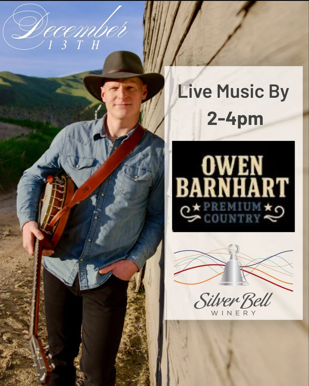 Mark your calendars! Next Saturday, December 13th, Owen Barnhart will be playing at Silver Bell Winery from 2-4pm!⁠
⁠
#livemusic #winetasting #bordeauxvarietals #lakechelan #manson #lakechelanwinevalley #musicandwine #siplocal #silverbellwinery