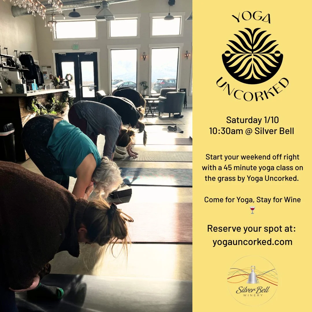 Join Christina and Amy from #yogauncorked tomorrow at 10:30am for a great 45 minute yoga class in the Silver Bell Winery tasting room! ⁠
⁠
#yogawithaview #winetasting #wawine #lakechelan #manson #wineandyoga #silverbellwinery ⁠