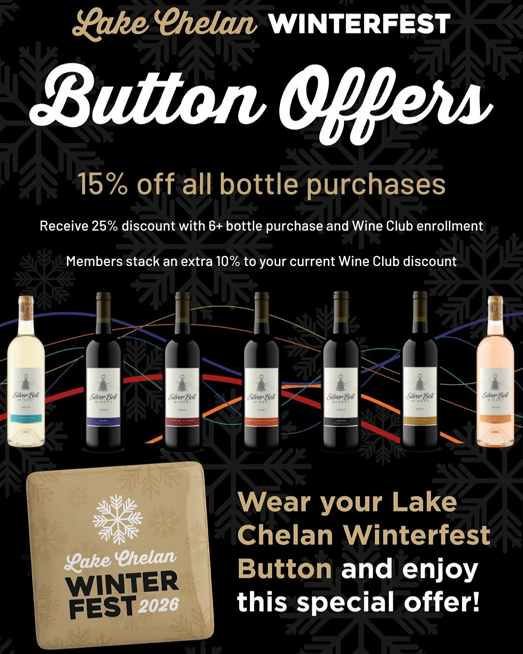 Winterfest 2026 kicks off this Friday! ⁠
⁠
Flash your Winterfest button at Silver Bell Winery and we'll take 15% off all bottle purchases.⁠
Grab 6 or more bottles and join our Wine Club to stack an extra 10% for a total of 25% off...yes please!⁠
⁠
Wi