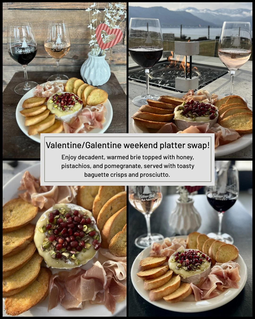 Elevate your weekend plans at Silver Bell Winery 🍷⁠
⁠
Whether you're sharing a quiet moment with your partner or gathering with friends, our warmed brie platter is designed to be savored together. Featuring creamy baked brie topped with honey, pista