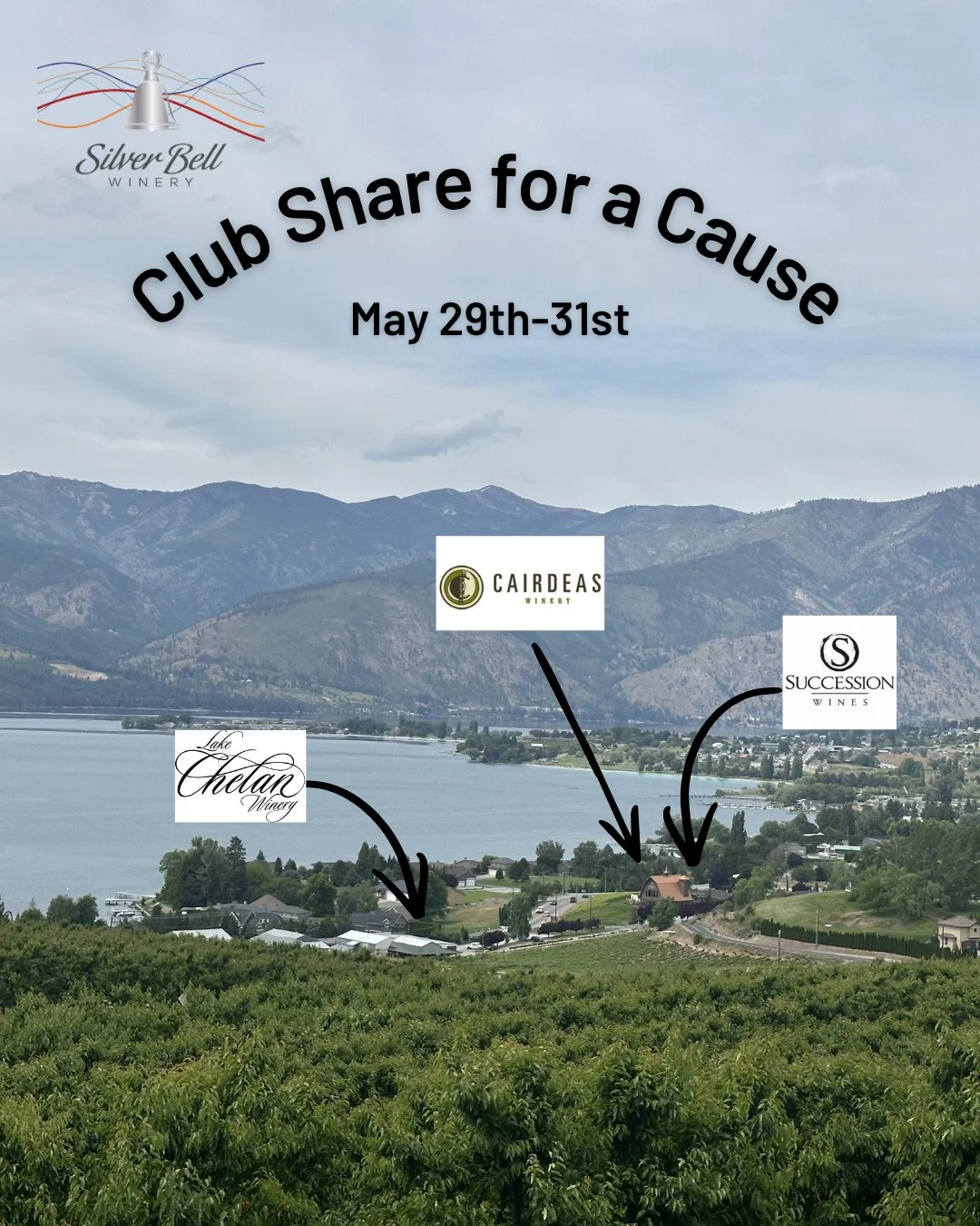 Wine Club, Here is a map for this weekend!⁠
⁠
This Friday - Sunday, we are joining in partnership with Lake Chelan Winery, Cairdeas Winery and Succession Wines! Enjoy a full weekend of wine club benefits at any of these four wineries. 10% of each bot