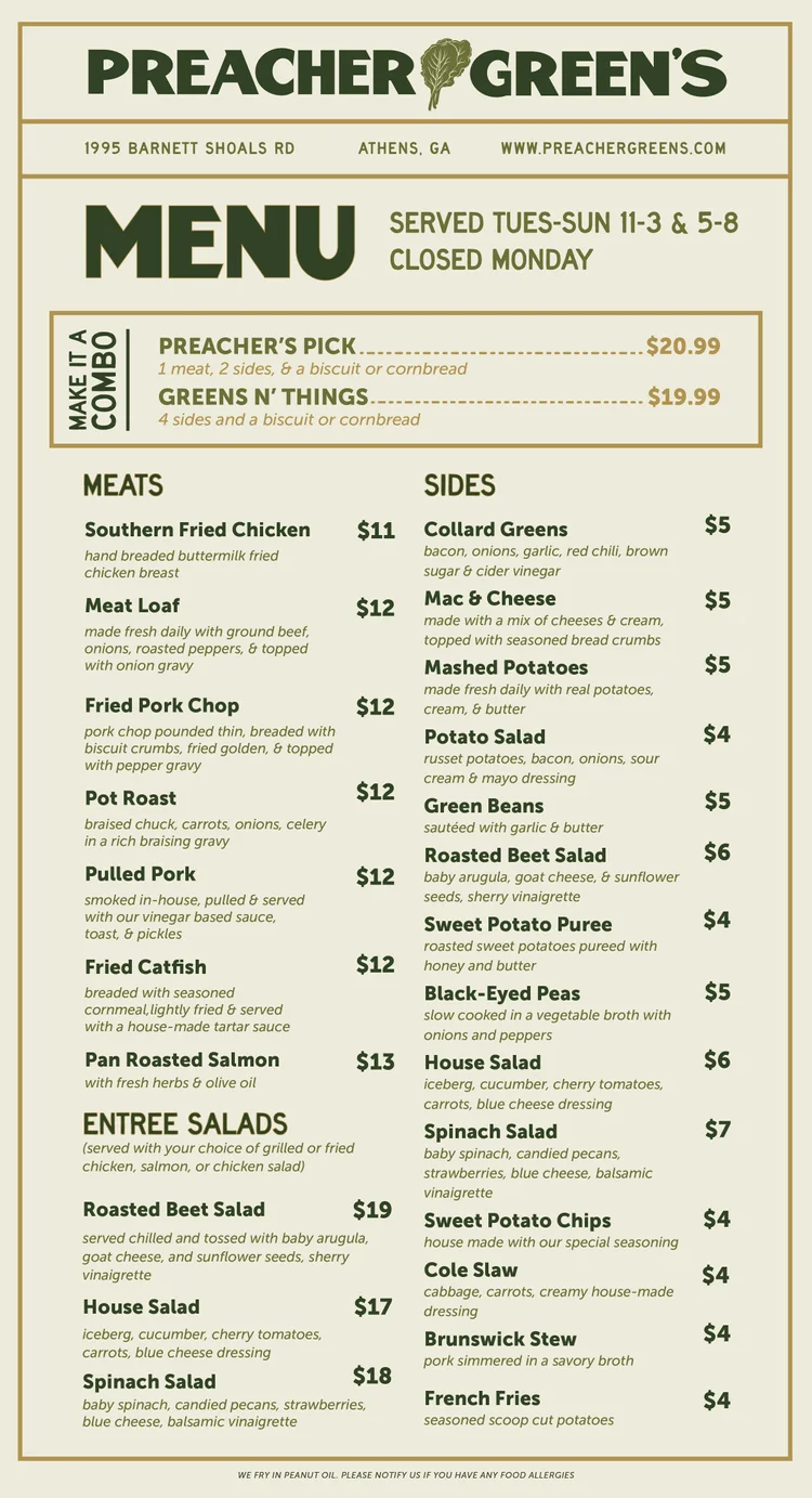 Preaching Menu. Example Menu — Preacher Greens