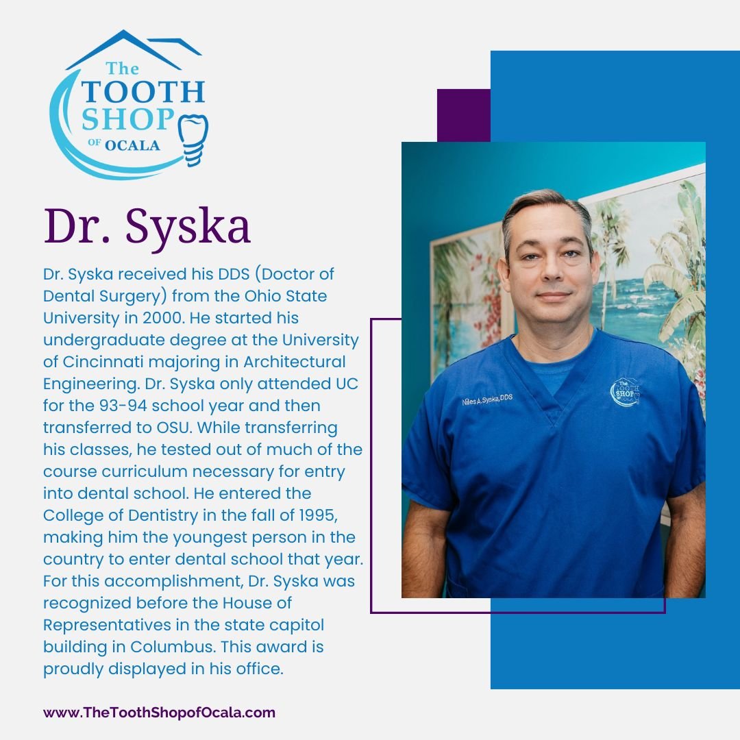 Meet our amazing Dr. Syska! With a passion for dentistry and a commitment to patient care, Dr. Syska is here to ensure your smile shines bright. ✨ 

#MeetDrSyska #ToothShopofOcala #OcalaDentist