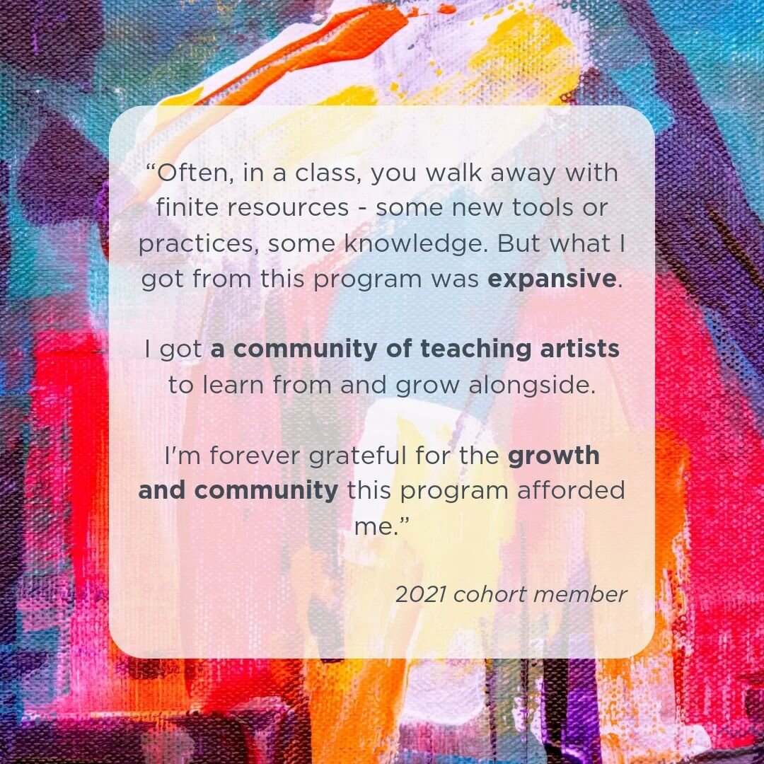 Apply to be part of the Emerging Teaching Artists 2024 cohort today! You'll learn the in's and out's of lesson planning, working with diverse populations, creativity and arts relevance, and more!

ETA is a fellowship which provides artists of color a