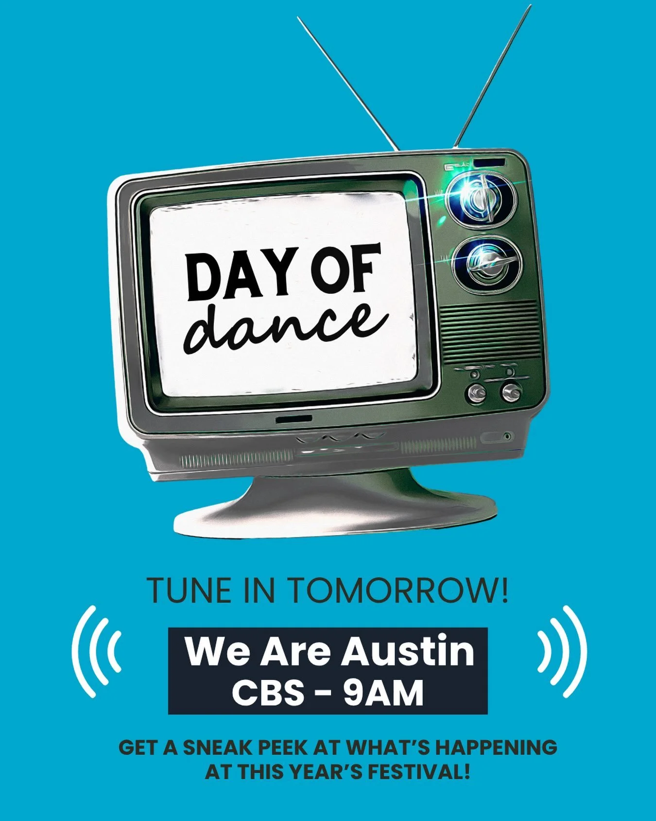 News worthy! 🎬

Catch us on CBS&rsquo;s We Are Austin tomorrow morning 9/2 at 9AM CST. Get the details on what this year&rsquo;s Day of Dance fest has in store for the community and get a sneak peek at the flashmob dance with hosts @trevorscottatx a