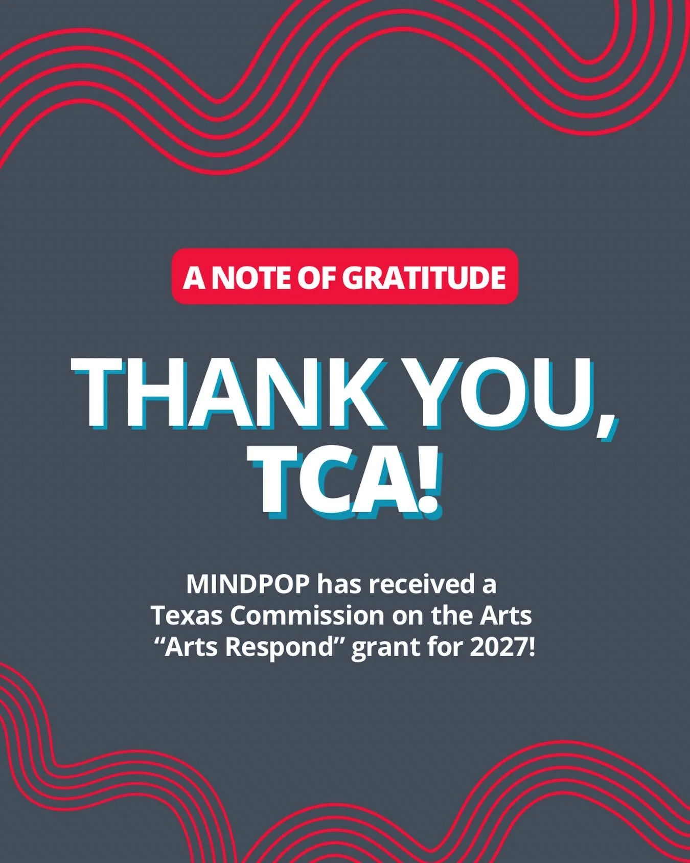 🎉We have some EXCITING news to share &mdash;
MINDPOP has been awarded a TCA &ldquo;Arts Respond&rdquo; grant for 2027!

This grant will help us bring national partners to Austin to showcase Texas&rsquo; arts education excellence and to strengthen th