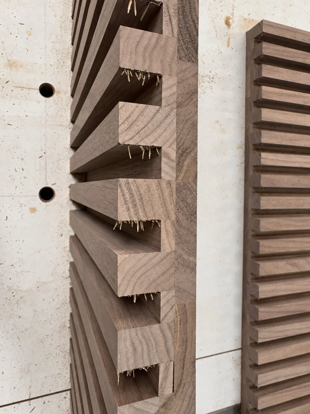 MCM Vanity Cabinet Drawer Fronts under construction in the Motor City Woodshop Studio