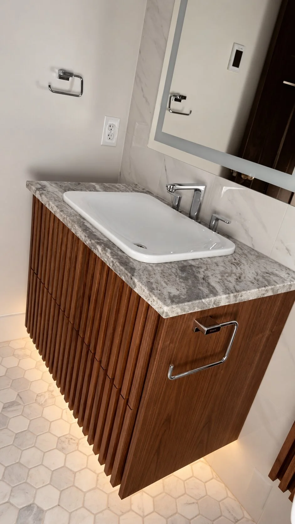 Mid Century Modern Floating Vanity and Wall Panel